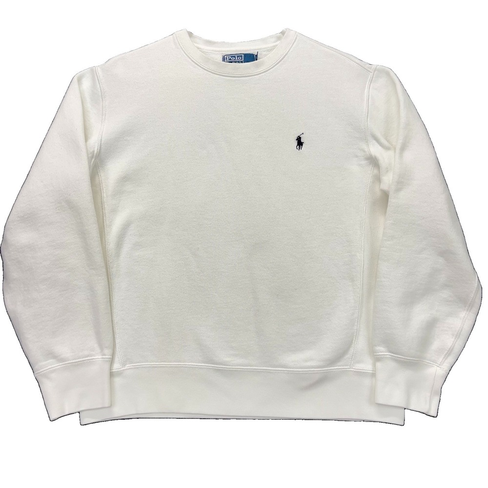 Vintage Polo Ralph Lauren Sweatshirt Mens Medium White Blue Pony Fleece Preppy